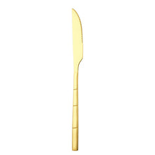 Load image into Gallery viewer, Bamboo Handle Stainless Steel Western Food Knife and Fork Dessert Spoon Set