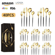 Load image into Gallery viewer, Stainless Steel Tableware Knife, Fork and Spoon 40-Piece Set Portuguese Tableware Steak Knife, Fork and Spoon 5-Piece Set