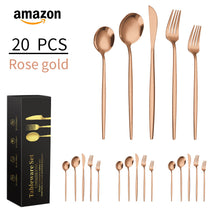 Load image into Gallery viewer, Stainless Steel Tableware Knife, Fork and Spoon 5-Piece Set Portuguese Western Food Knife, Fork and Spoon Tableware 20-Piece Set