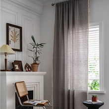 Load image into Gallery viewer, Simple Cotton and Linen Curtain Striped Tassel Living Room Curtain Rod