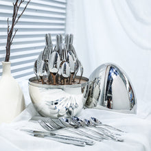 Load image into Gallery viewer, Egg Steak Knife and Fork Dinner Mood Big Silver Egg Western Food Knife, Fork and Spoon Gift Set