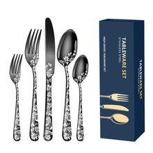 Load image into Gallery viewer, Pattern Stainless Steel Tableware 5 Components 20-Piece Set Western Food/Steak Knife and Fork Spoon Kit