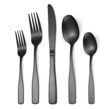 Load image into Gallery viewer, Tableware Stainless Steel Matte Tableware Square Handle Knife, Fork and Spoon Black Western Food Suit Five 5-Piece Set