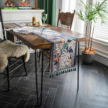 Load image into Gallery viewer, American Vintage Table Runner Yarn-Dyed Jacquard Tropical Rainforest Tassel Household Polyester Tablecloth Table Runner Tailstock Flag