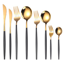 Load image into Gallery viewer, Stainless Steel Dessert Knife Fork and Spoon 8-Piece Set Portuguese Tableware Golden Set Creative Western Food Steak Knife Fruit Fork