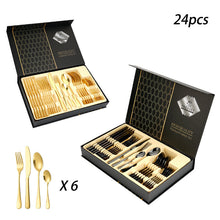 Load image into Gallery viewer, Stainless Steel 24-Piece Set Western Dinner Set Gift Box Steak Knife and Fork Spoon