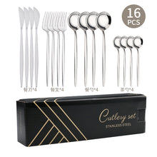 Load image into Gallery viewer, Steak Knife and Fork round Spoon Stainless Steel Spoon Portuguese Tableware Golden Set Spork