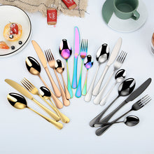 Load image into Gallery viewer, 24-Piece Set Stainless Steel Knife, Fork and Spoon Tableware Set Gold-Plated Gift Box Western Dinner Set