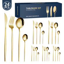 Load image into Gallery viewer, Portuguese Stainless Steel Tableware for 6 People 24-Piece Set Western Food/Steak Knife, Fork and Spoon Gift Set