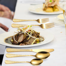 Load image into Gallery viewer, Tableware Snake Skin Hammer Handle Five-Piece Set Creative Western Food Steak Knife, Fork and Spoon Gold Stainless Steel Knife and Forks