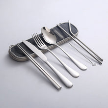Load image into Gallery viewer, Stainless Steel Set Knife, Fork and Spoon Chopsticks Straw Portable Tableware 7-Piece Set