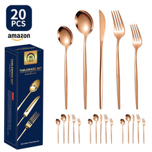 Load image into Gallery viewer, Product Stainless Steel Tableware 20-Piece Set Gold Plated Portugal Knife, Fork and Spoon