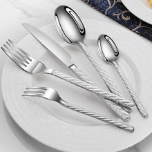 Load image into Gallery viewer, 5pcs/Set 304 Stainless Steel Hemp Rope Pattern Tableware Vintage Western Food/Steak Knife and Fork Spoon Kit