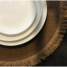 Load image into Gallery viewer, Round simple style natural color, evening placemat table mat coaster Japanese style, environmentally friendly fringed jute placemat