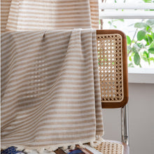 Load image into Gallery viewer, Simple Cotton and Linen Curtain Striped Tassel Living Room Curtain Rod