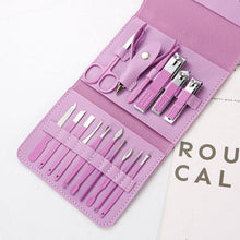 Load image into Gallery viewer, Rose Golden Scissors Nail Clippers Suit Tri-Fold Bag 16-Piece Pedicure Manicure Implement Ladies