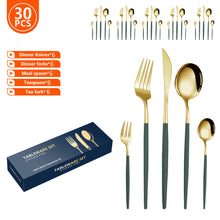 Load image into Gallery viewer, Stainless Steel Tableware Set Portuguese Steak Knife, Fork and Spoon 5 Components 30-Piece Set Color Box Packaging