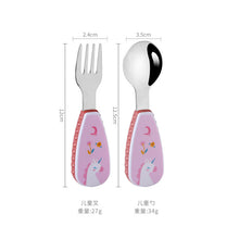 Load image into Gallery viewer, Stainless Steel Children's Small Spoon Cartoon Pattern Baby Feeding Spoon Fork Portable