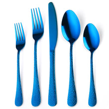Load image into Gallery viewer, Tableware Snake Skin Hammer Handle Five-Piece Set Creative Western Food Steak Knife, Fork and Spoon Gold Stainless Steel Knife and Forks