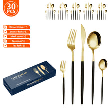 Load image into Gallery viewer, Stainless Steel Tableware Set Portuguese Steak Knife, Fork and Spoon 5 Components 30-Piece Set Color Box Packaging