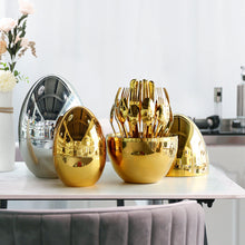 Load image into Gallery viewer, Egg Steak Knife and Fork Dinner Mood Big Silver Egg Western Food Knife, Fork and Spoon Gift Set