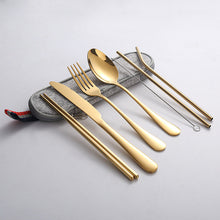 Load image into Gallery viewer, Stainless Steel Set Knife, Fork and Spoon Chopsticks Straw Portable Tableware 7-Piece Set