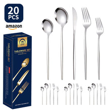 Load image into Gallery viewer, Product Stainless Steel Tableware 20-Piece Set Gold Plated Portugal Knife, Fork and Spoon