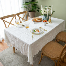 Load image into Gallery viewer, Tablecloth French Romantic Cotton Linen Cut White Fur Ball Rectangular Table Cloth