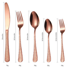 Load image into Gallery viewer, Tableware Snake Skin Hammer Handle Five-Piece Set Creative Western Food Steak Knife, Fork and Spoon Gold Stainless Steel Knife and Forks