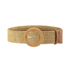 Load image into Gallery viewer, Straw Woven Elastic Stretch Belt Tight Dress Wood Style Buckle Belt