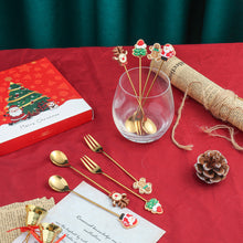 Load image into Gallery viewer, Q Christmas Gift Creative Small Spoon Golden Elk Cartoon Fruit Fork Christmas Tree Old Man Dessert Coffee Spoon