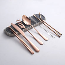 Load image into Gallery viewer, Stainless Steel Set Knife, Fork and Spoon Chopsticks Straw Portable Tableware 7-Piece Set