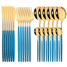 Load image into Gallery viewer, Stainless Steel Tableware 24-Piece Set Bright Portuguese Western Food Gold Knife, Fork and Spoon I