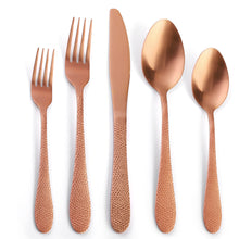 Load image into Gallery viewer, Tableware Snake Skin Hammer Handle Five-Piece Set Creative Western Food Steak Knife, Fork and Spoon Gold Stainless Steel Knife and Forks