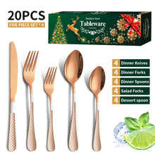 Load image into Gallery viewer, Stainless Steel Tableware Set Plaid Handle Knife, Fork and Spoon Christmas Tableware Gift Box 20-Piece Set