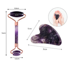 Load image into Gallery viewer, Special Natural Pink Crystal Pink Crystal Heart-Shaped Scraping Piece Whole Jade Roller Massager Set Box