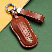 Load image into Gallery viewer, For Porsche Cayenne Taycan Key Cover Panamera Macan718/911 Car Key Protective Shell Genuine Leather Bag