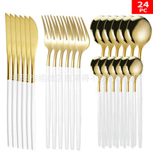 Load image into Gallery viewer, Stainless Steel Knife and Forks 24-Piece Portuguese Tableware Set Golden Set Creative Western Food Steak Knife