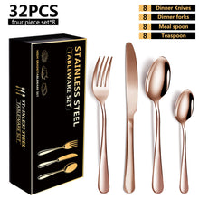 Load image into Gallery viewer, Stainless Steel Tableware Set 1010 Four Main Pieces Western Food/Steak Knife, Fork and Spoon Supply Gift Set