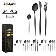 Load image into Gallery viewer, Stainless Steel Knife, Fork and Spoon 4-Piece Portuguese Stainless Steel Western Food Knife, Fork and Spoon 24-Piece Gift Box