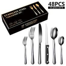 Load image into Gallery viewer, Stainless Steel Tableware 6 Components Steak Knife and Fork Spoon 8 People 48 Pieces Set Gift Set