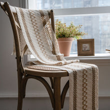 Load image into Gallery viewer, Cotton and Linen Table Runner Striped Stitching Two-Color Woven Tassel Natural Material American Tablecloth