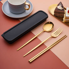 Load image into Gallery viewer, Stainless Steel Convenient Tableware Chopsticks Spoon Kit Portuguese Tableware Three-Piece Set Gift for Students