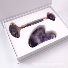 Load image into Gallery viewer, Pink Crystal Jade Massage Instrument Beeswax Obsidian Scrapping Plate Facial Cosmetic Roller Massager