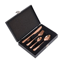 Load image into Gallery viewer, Stainless Steel Tableware Four Components Gift Set Wooden Box Gift Box Knife, Fork and Spoon