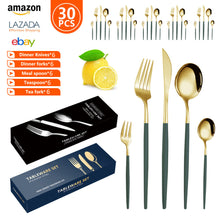 Load image into Gallery viewer, Stainless Steel Tableware Set Portuguese Steak Knife, Fork and Spoon 5 Components 30-Piece Set Color Box Packaging