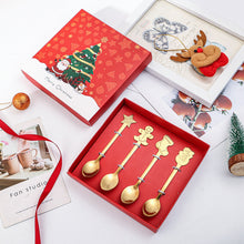 Load image into Gallery viewer, Creative Coffee Spoon Golden Fruit Fork Christmas Tree Elderly Dessert Spoon Four-Piece Set