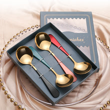Load image into Gallery viewer, Q Tableware Set Creative Spoon Four-Piece Set round Spoon Stirring Spoon Gift Packing Ice Spoon