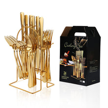 Load image into Gallery viewer, Stainless Steel Tableware Knife, Fork and Spoon Suit New Western Food/Steak Knife, Fork and Spoon 24-Piece Set