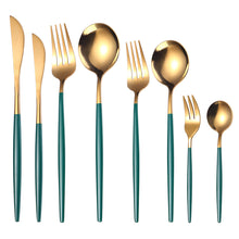 Load image into Gallery viewer, Stainless Steel Dessert Knife Fork and Spoon 8-Piece Set Portuguese Tableware Golden Set Creative Western Food Steak Knife Fruit Fork